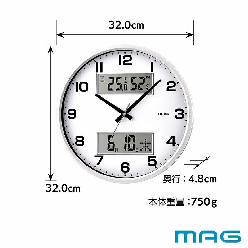 ノア精密 - W-766WH-Z 掛け時計 MAG デジアナ掛時計 ダブルポスト